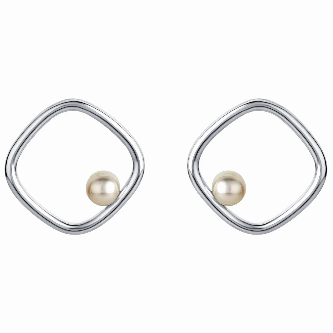Freshwater Cultured Pearl Gravity Square Earrings in Sterling Silver Trendy Glow Cool Moment