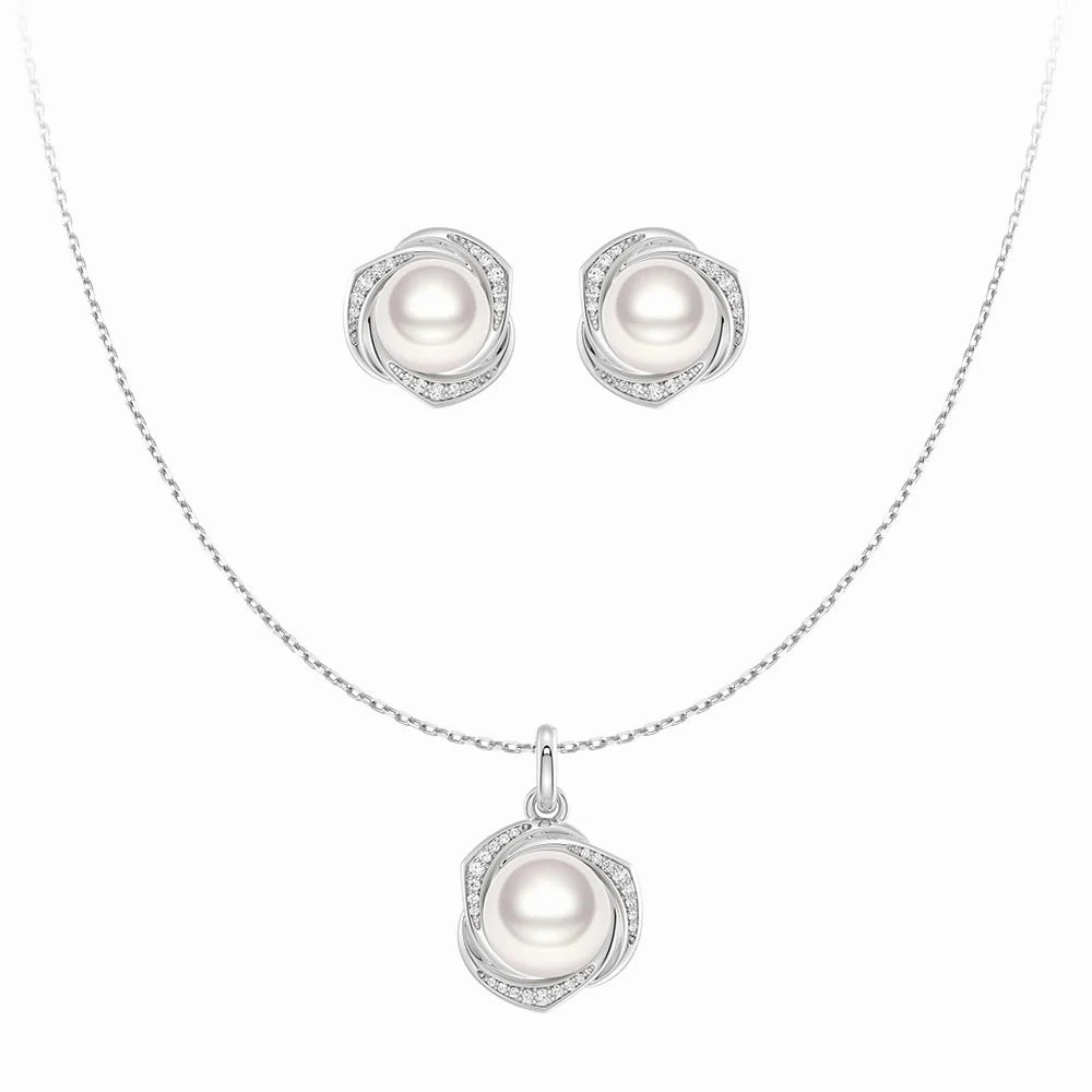 Chic Line Freshwater Pearl Pendant Necklace And Earrings Set