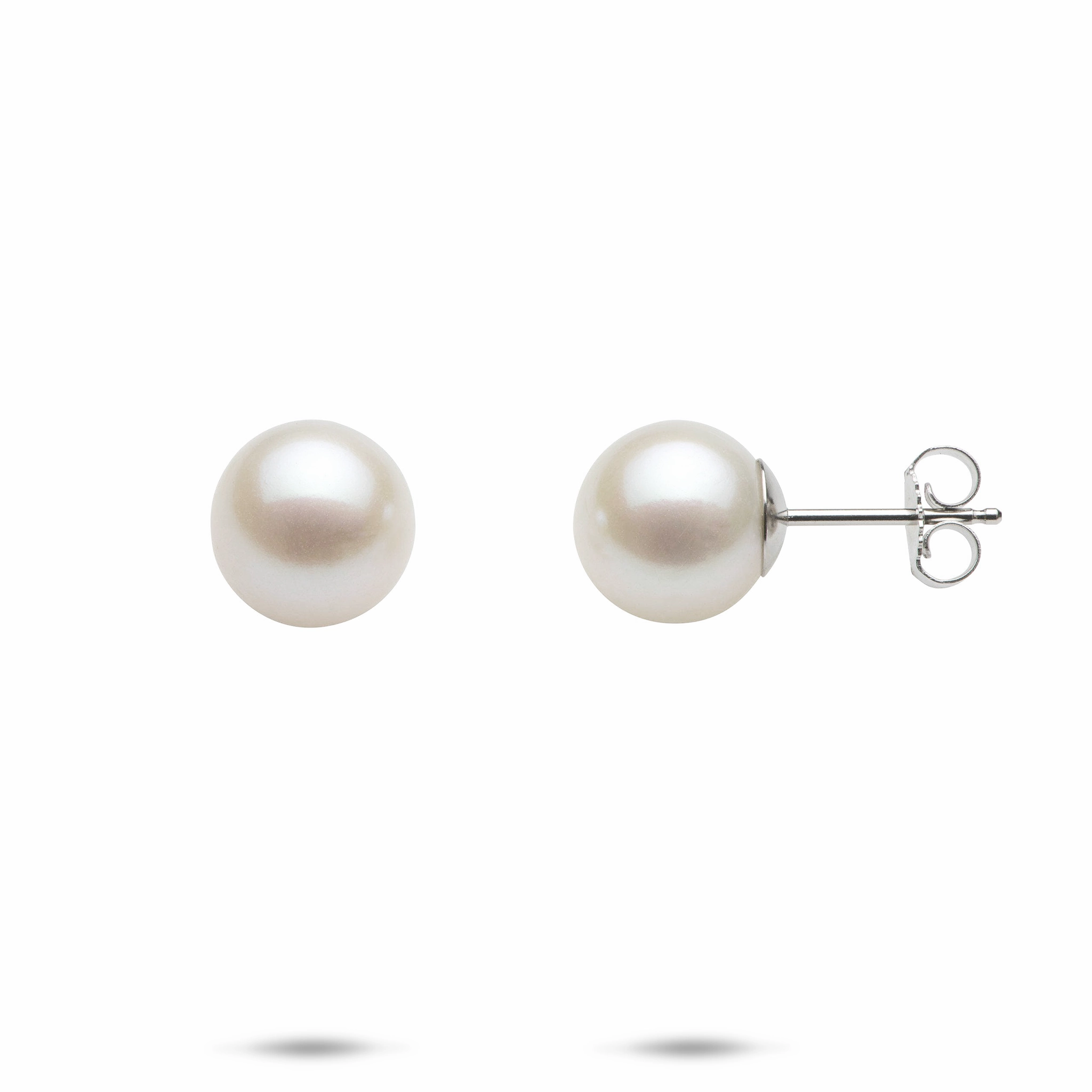 Elegant Flow Timeless Trend Freshwater White Pearl Earrings in White Gold - 9-10mm