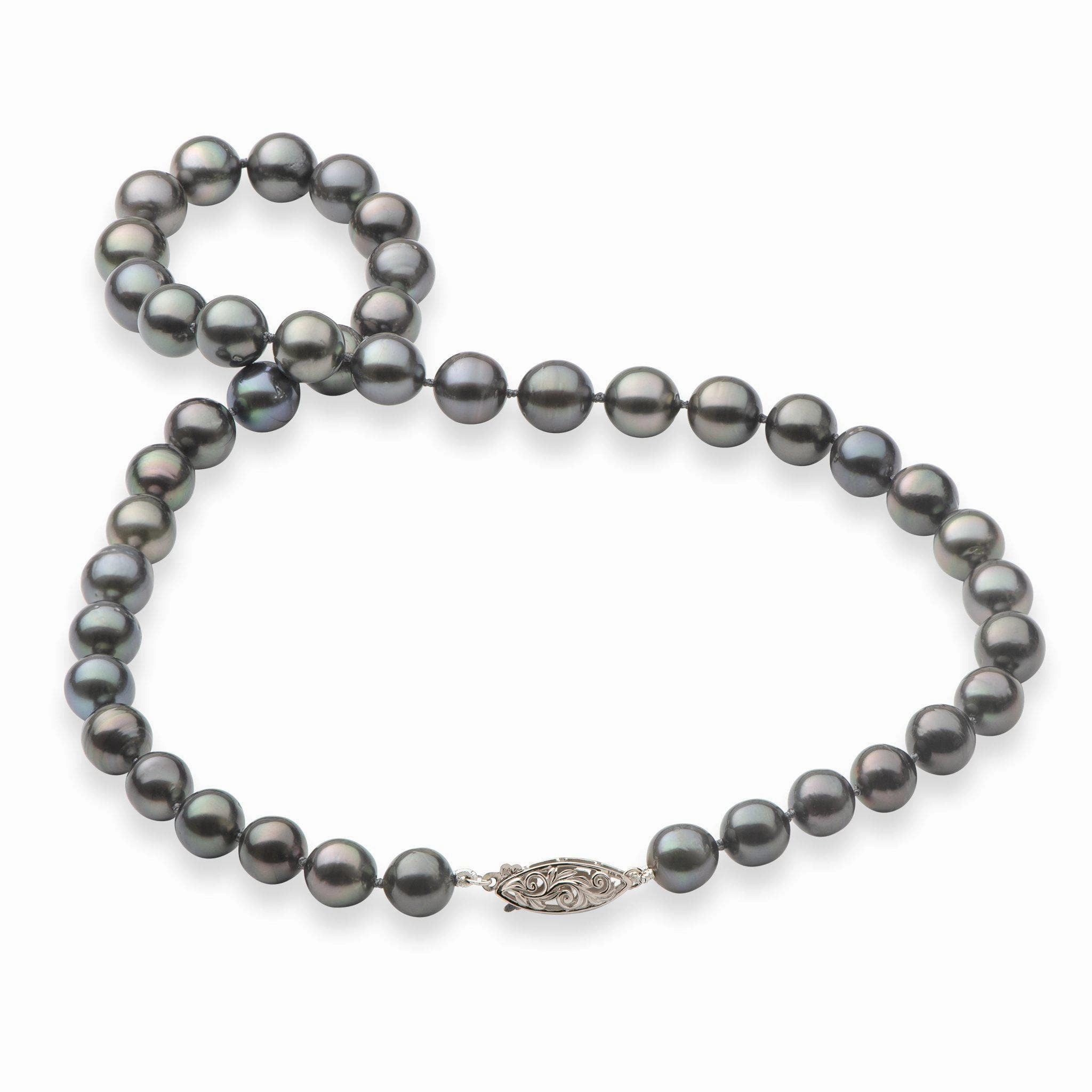 18-19" Tahitian Black Pearl Strand with White Gold Clasp - 8-11mm Weekend Ready Distinctive Finish