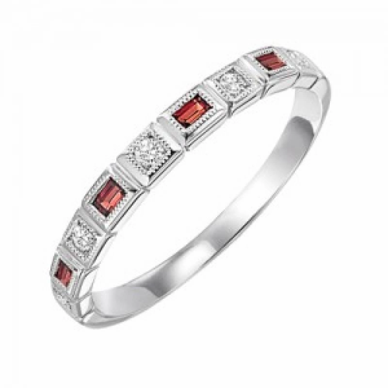 Garnet Birthstone Emerald Cut Diamond Ring 10K White Gold Low-Cost Jewelry Minimal Finish