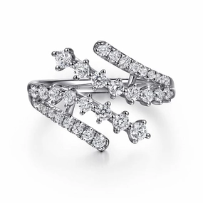 Premium Edge 14K White Gold Multi Row Graduating Diamond Bypass Ring