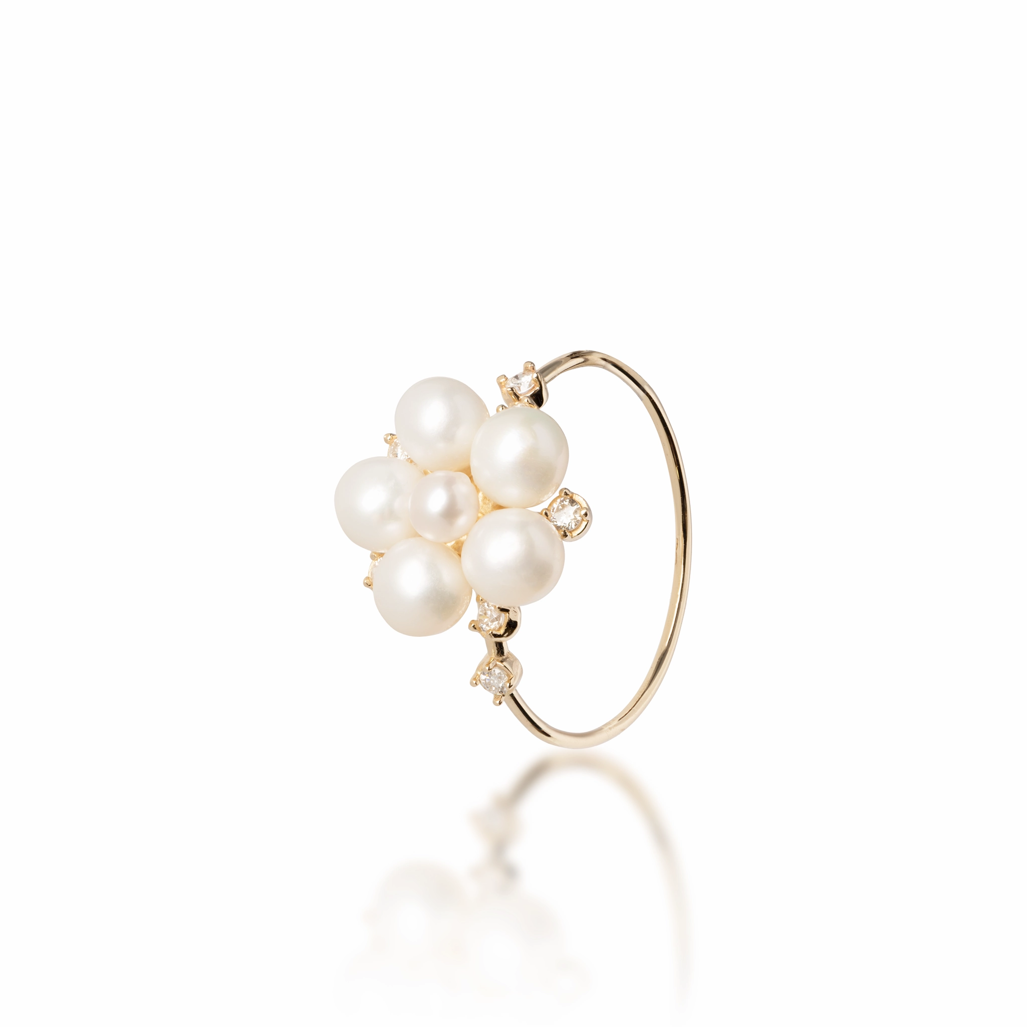 Tiny Bubbles Freshwater White Pearl Ring in Gold with Diamonds Signature Edge