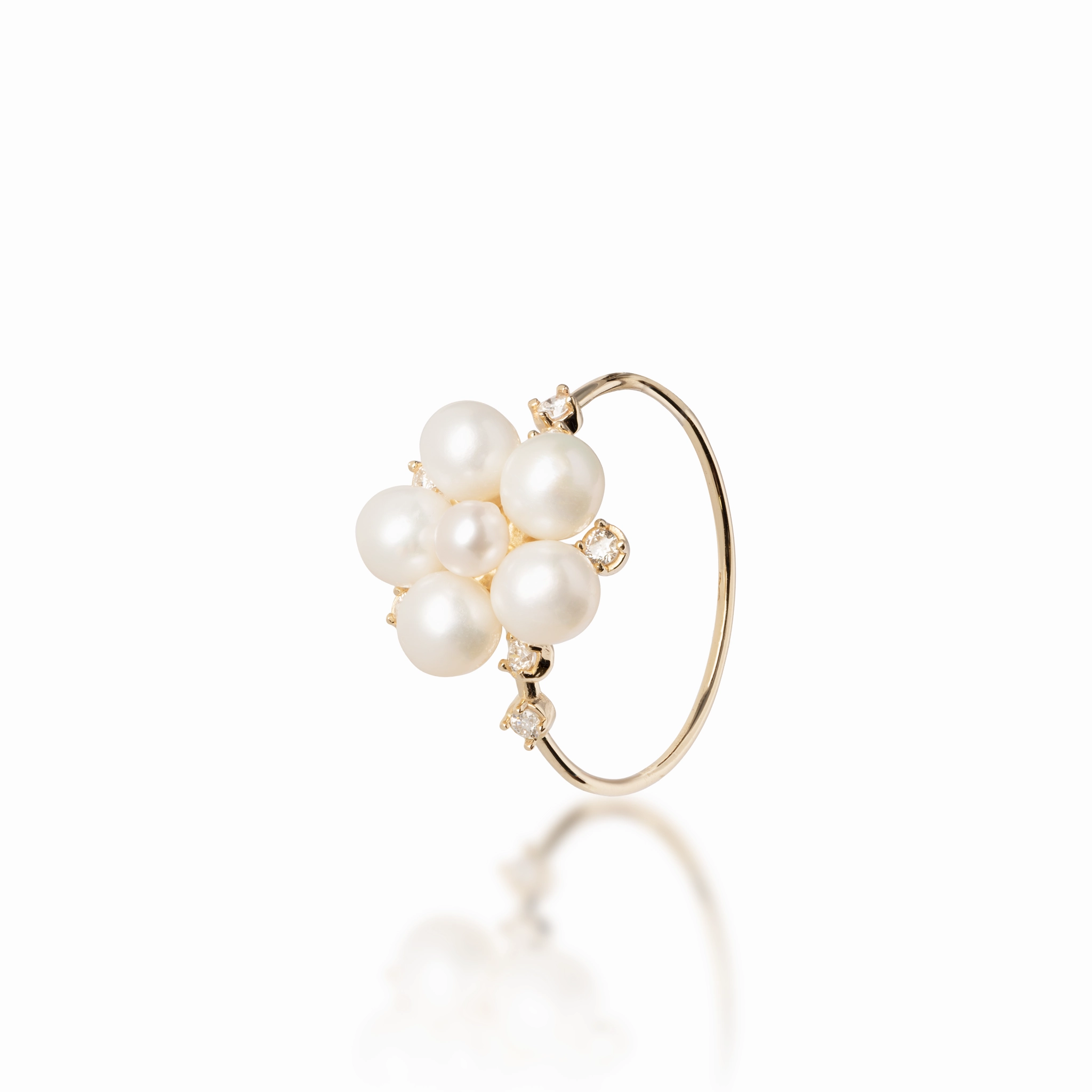 Tiny Bubbles Freshwater White Pearl Ring in Gold with Diamonds Modern Classic