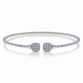 14K White Gold Bujukan Split Cuff Bracelet with Pave Diamond Squares Classic Beauty