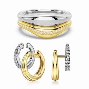 Two-Tone Diamond Hoop with Full Pav?? And Band Set Stylish Outfit