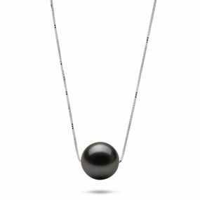 16-18" Adjustable Tahitian Black Pearl Necklace in White Gold - 9-10mm Chic Spark Effortless Shine
