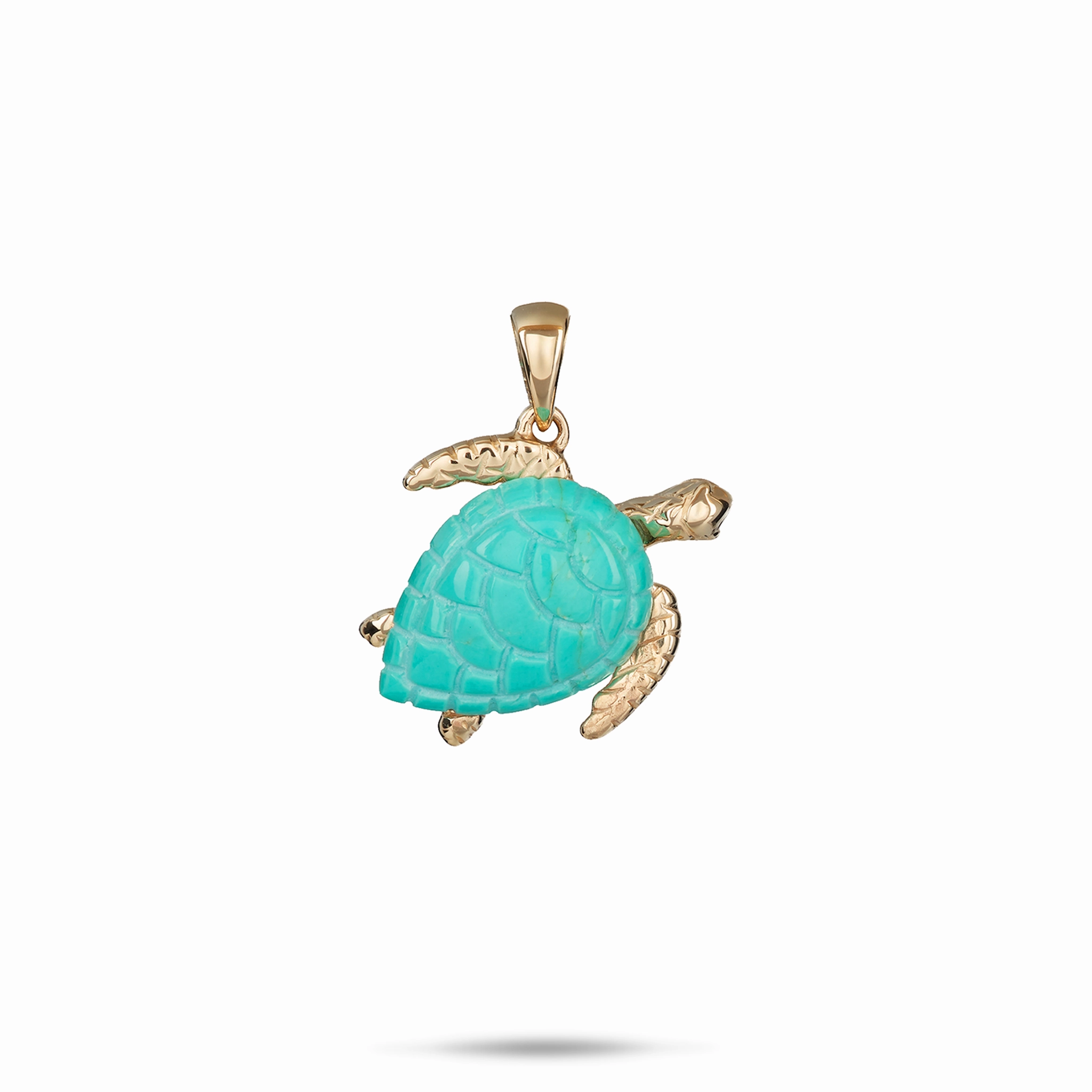Honu Turquoise Pendant in Gold - 15mm Fine Finish Dainty Shine
