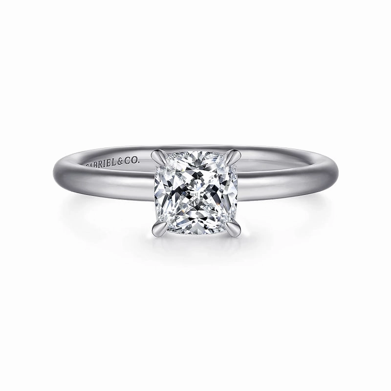 Lark - 14K White Gold Cushion Cut Solitaire Engagement Ring Accent Style