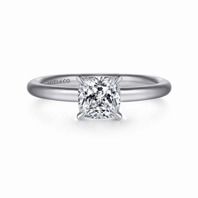 Lark - 14K White Gold Cushion Cut Solitaire Engagement Ring Accent Style