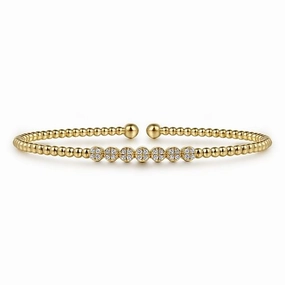 Exclusive Craft 14K Yellow Gold Bujukan Bead and Cluster Diamond Bangle