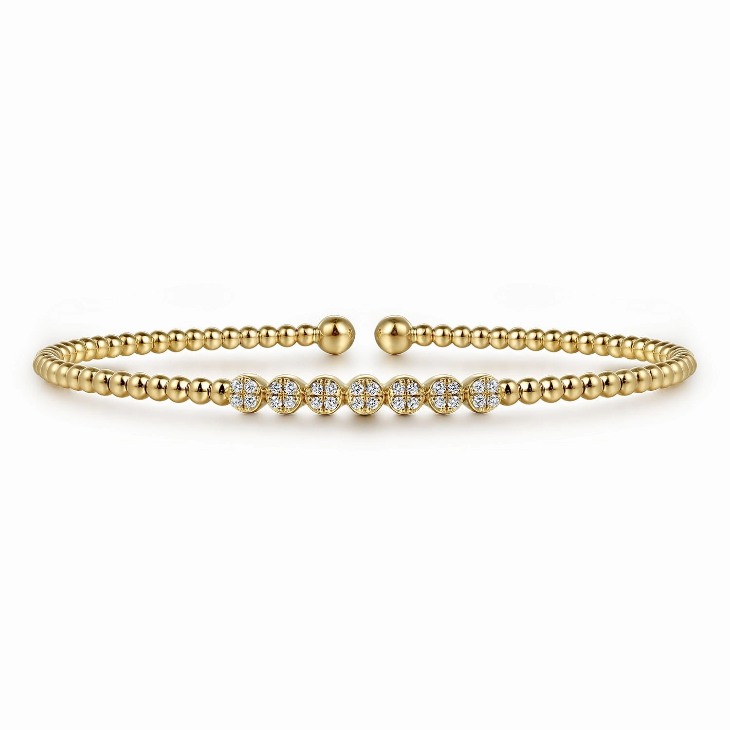 14K Yellow Gold Bujukan Bead and Cluster Diamond Bangle Advantageous Amalgamations