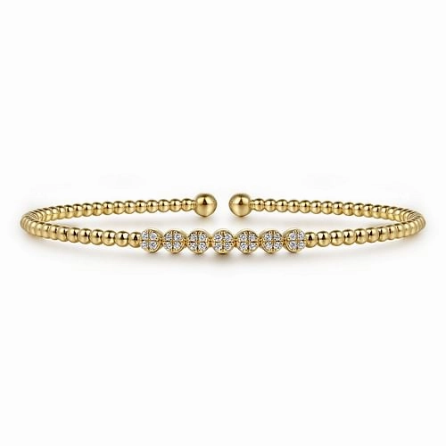 Exclusive Craft 14K Yellow Gold Bujukan Bead and Cluster Diamond Bangle