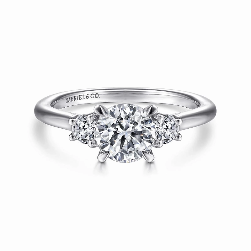 Impeccable Detail Textured Layers Sanaa - 14K White Gold Round 3 Stone Diamond Engagement Ring