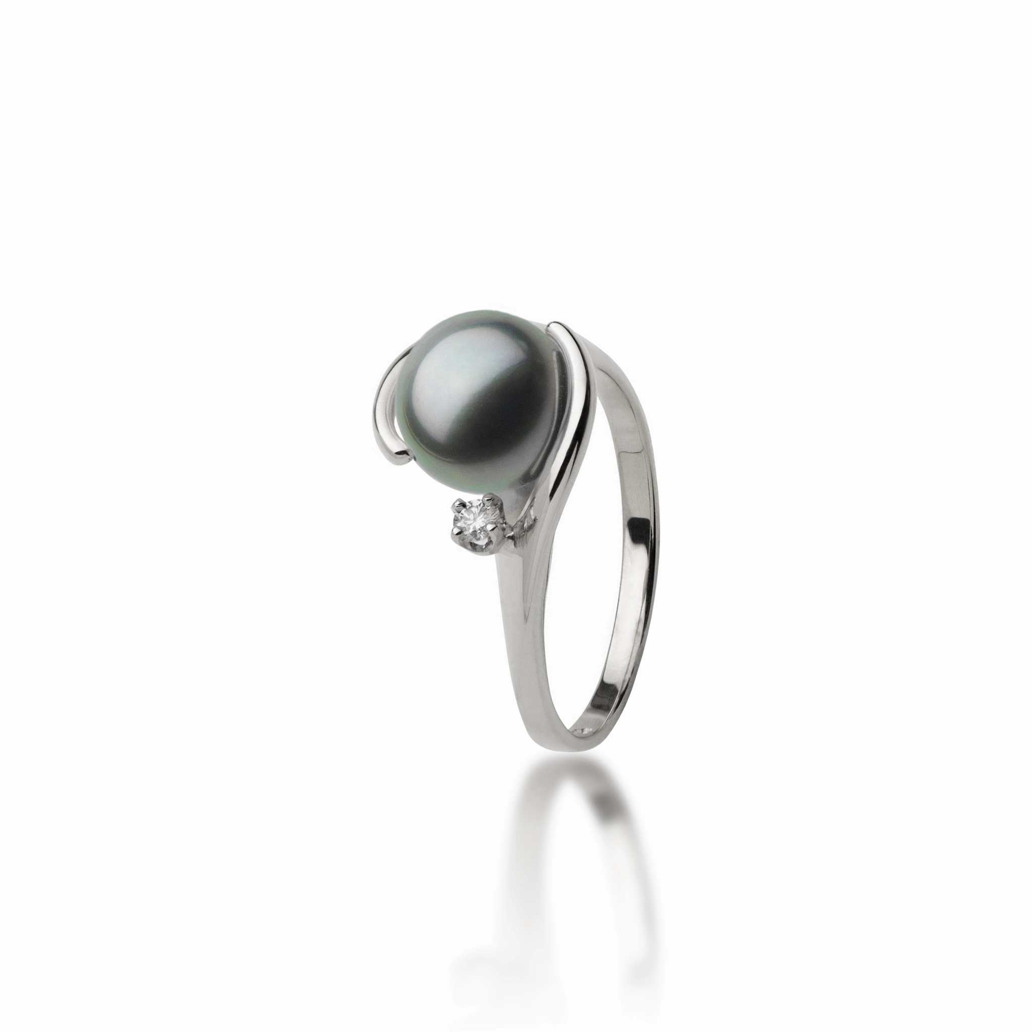 Tahitian Black Pearl Ring in White Gold with Diamond - 9-10mm Golden Touch Shining Craft