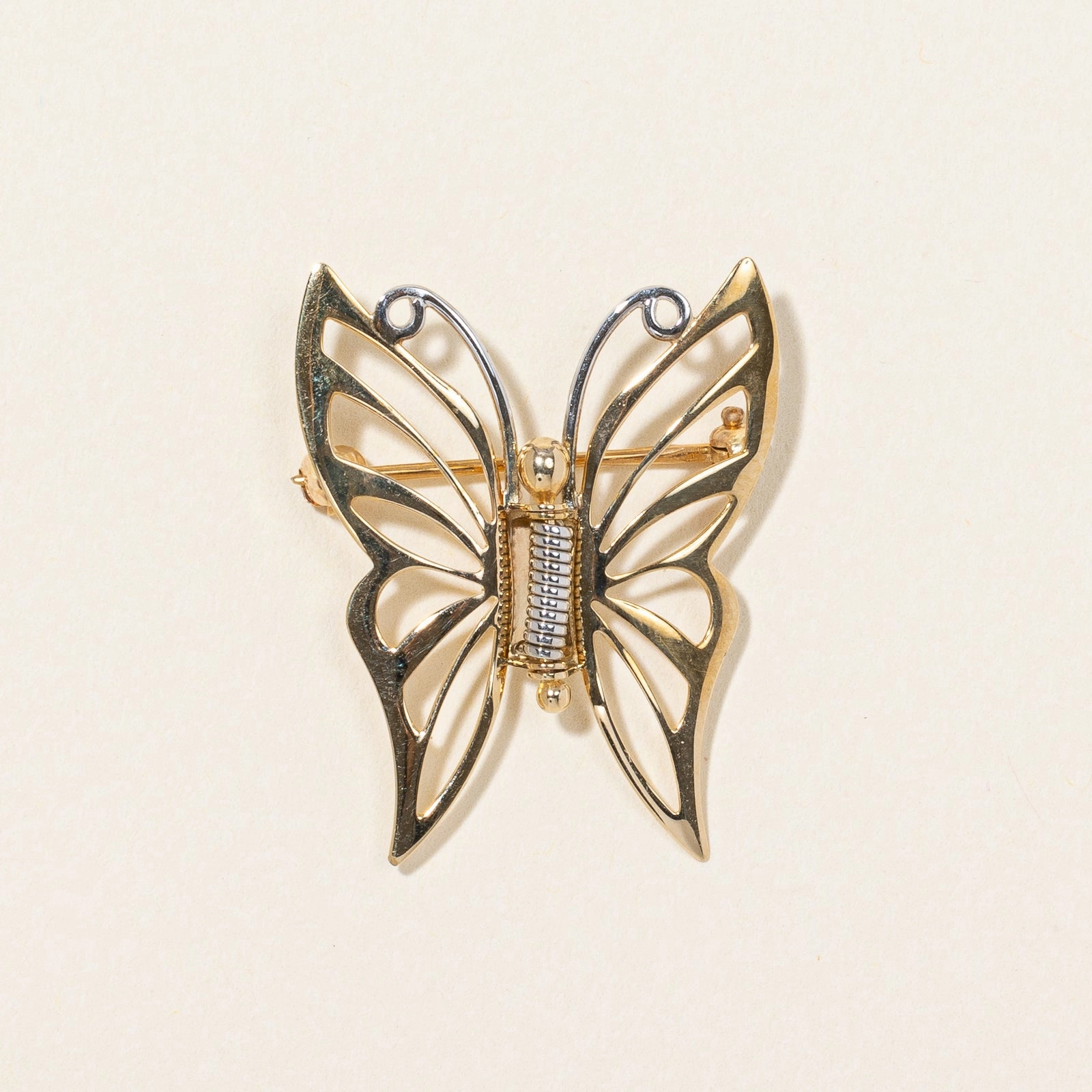 Duo Tone Gold Butterfly Brooch Luxury Form