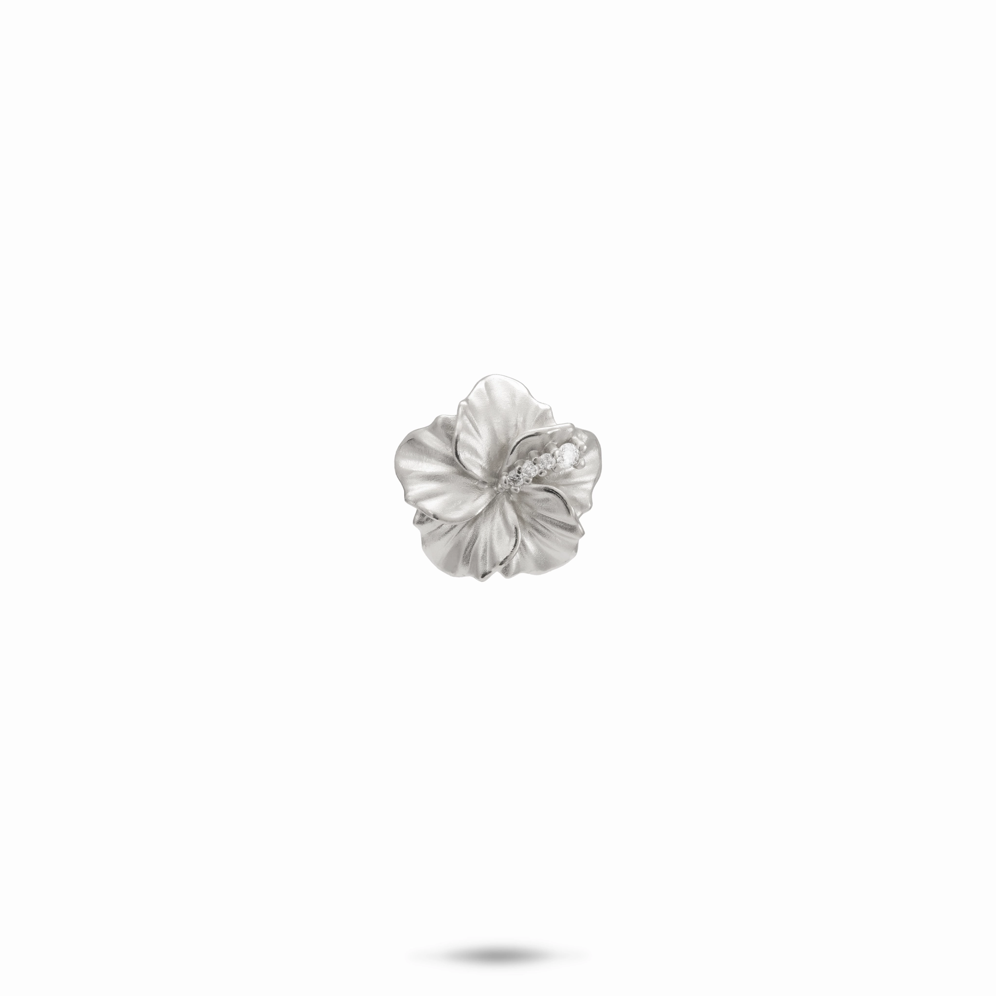 Hawaiian Gardens Hibiscus Pendant in White Gold with Diamonds - 11mm Minimalist Charm Sleek Outline