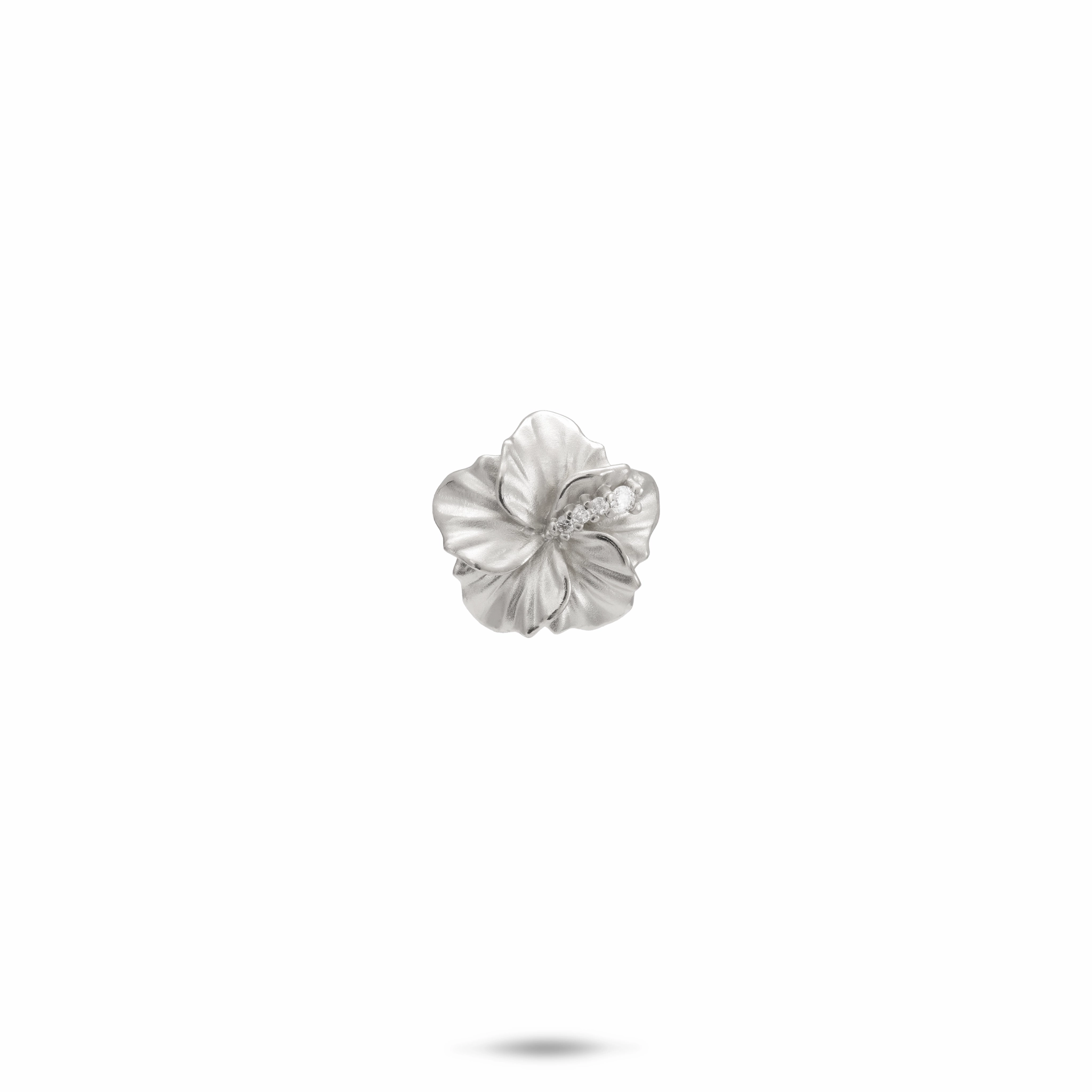 Seasonal Gift Polished Piece Hawaiian Gardens Hibiscus Pendant in White Gold with Diamonds - 11mm