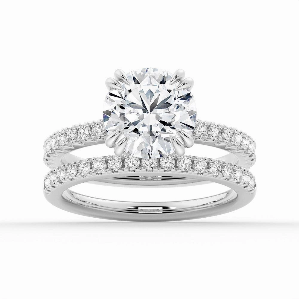 Fashion pieces Round Cut Moissanite Ring Set with Matching Wedding Band