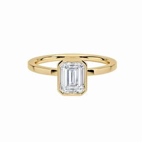 Glam Night Look Understated Finish 1 Carat Emerald Cut Bezel Set Diamond Ring | S925 | Moissanite