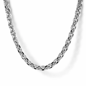 Gleaming Detail 22" 925 Sterling Silver Solid Men's Link Chain Necklace