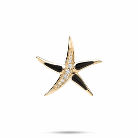 Sealife Starfish Black Coral Pendant in Gold with Diamonds - 21mm Shiny Pieces