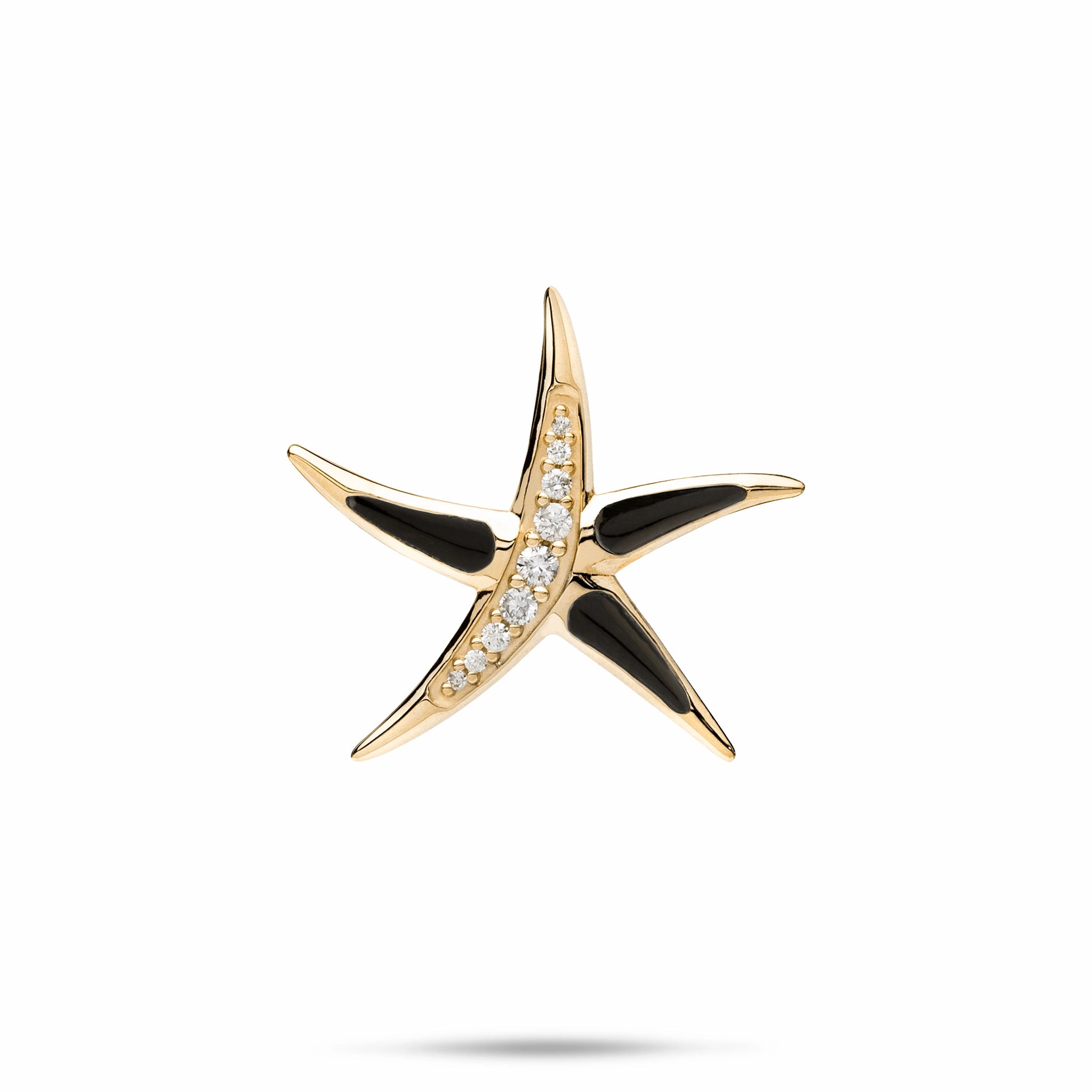 Sealife Starfish Black Coral Pendant in Gold with Diamonds - 21mm Shiny Pieces