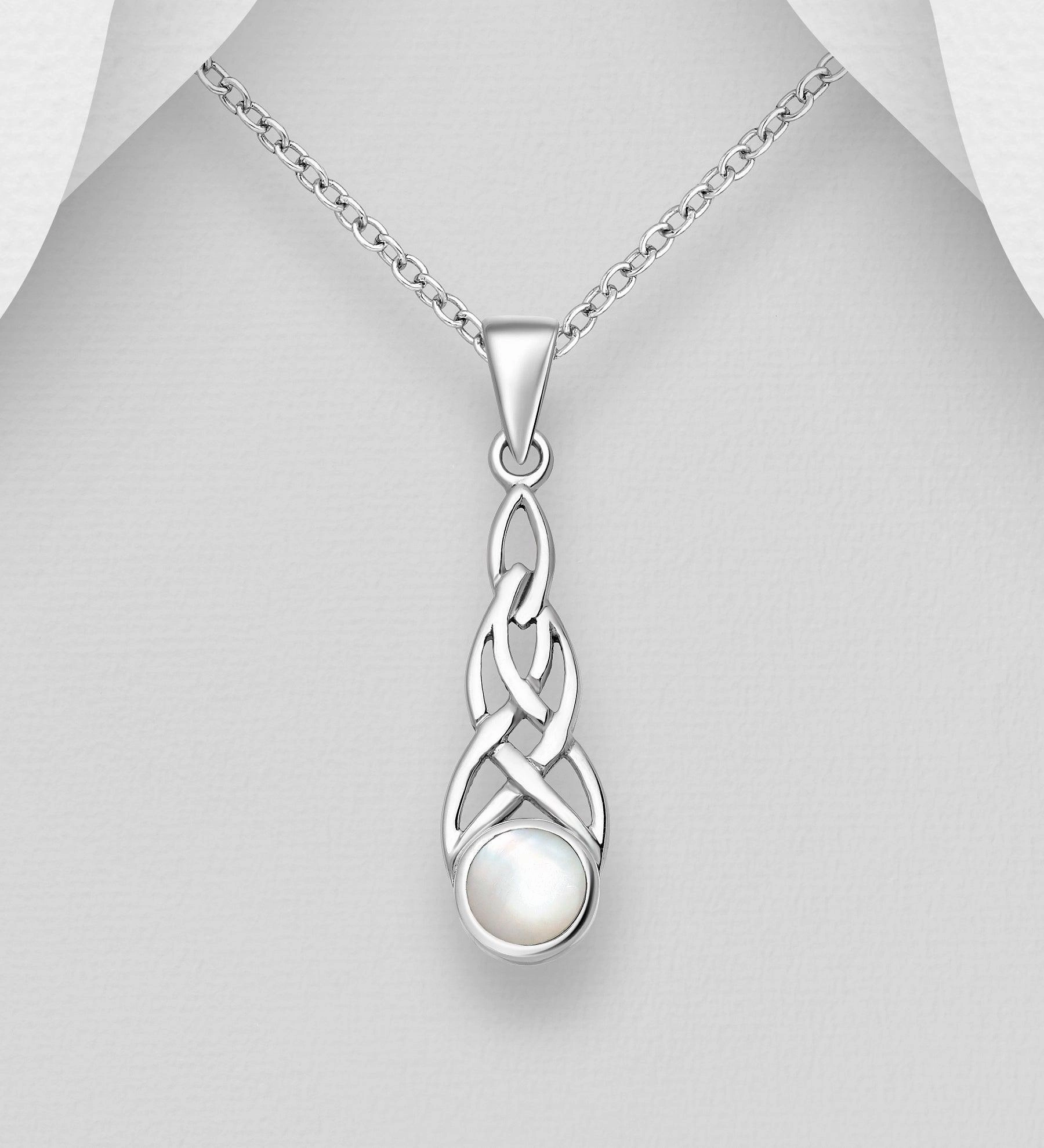 Celtic Knot Sterling Silver Pendant with Mother of Pearl Trendy Glow Fashion pieces