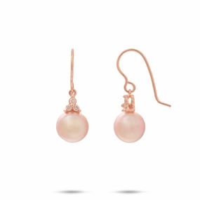 Freshwater Pearl Earrings in Rose Gold with Diamonds - 9-10mm Charming Sparkle