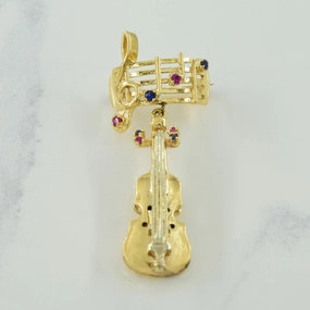 Synthetic Ruby & Sapphire Musical Staff & Violin Brooch | 0.30ctw | Bold Fashion Bold Contour