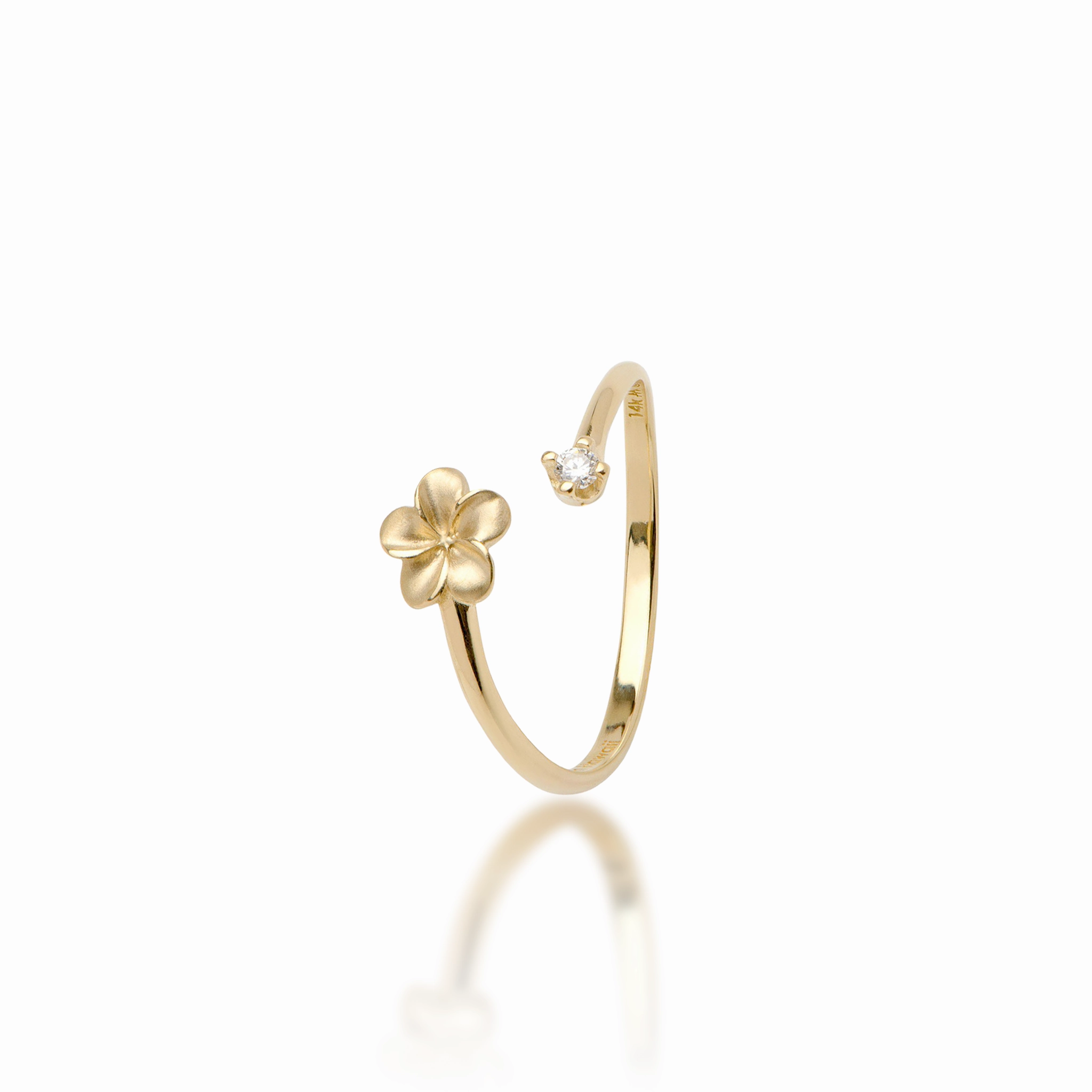 Alluring Design Simple Accent Plumeria Ring in Gold with Diamond - 6mm