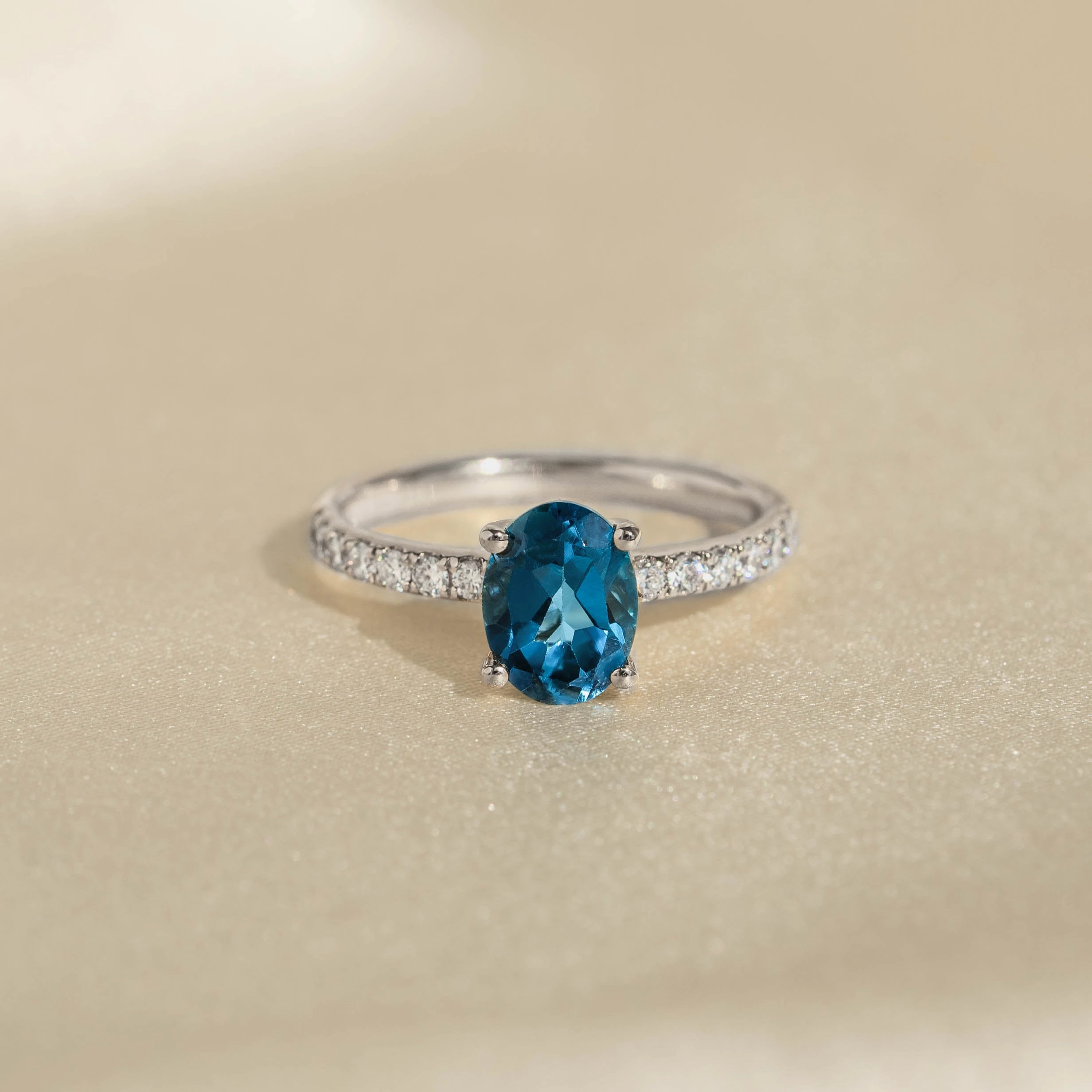 Oval London Blue Topaz and Diamond Ring White Gold - Minette Casual Elegance Refined Quality