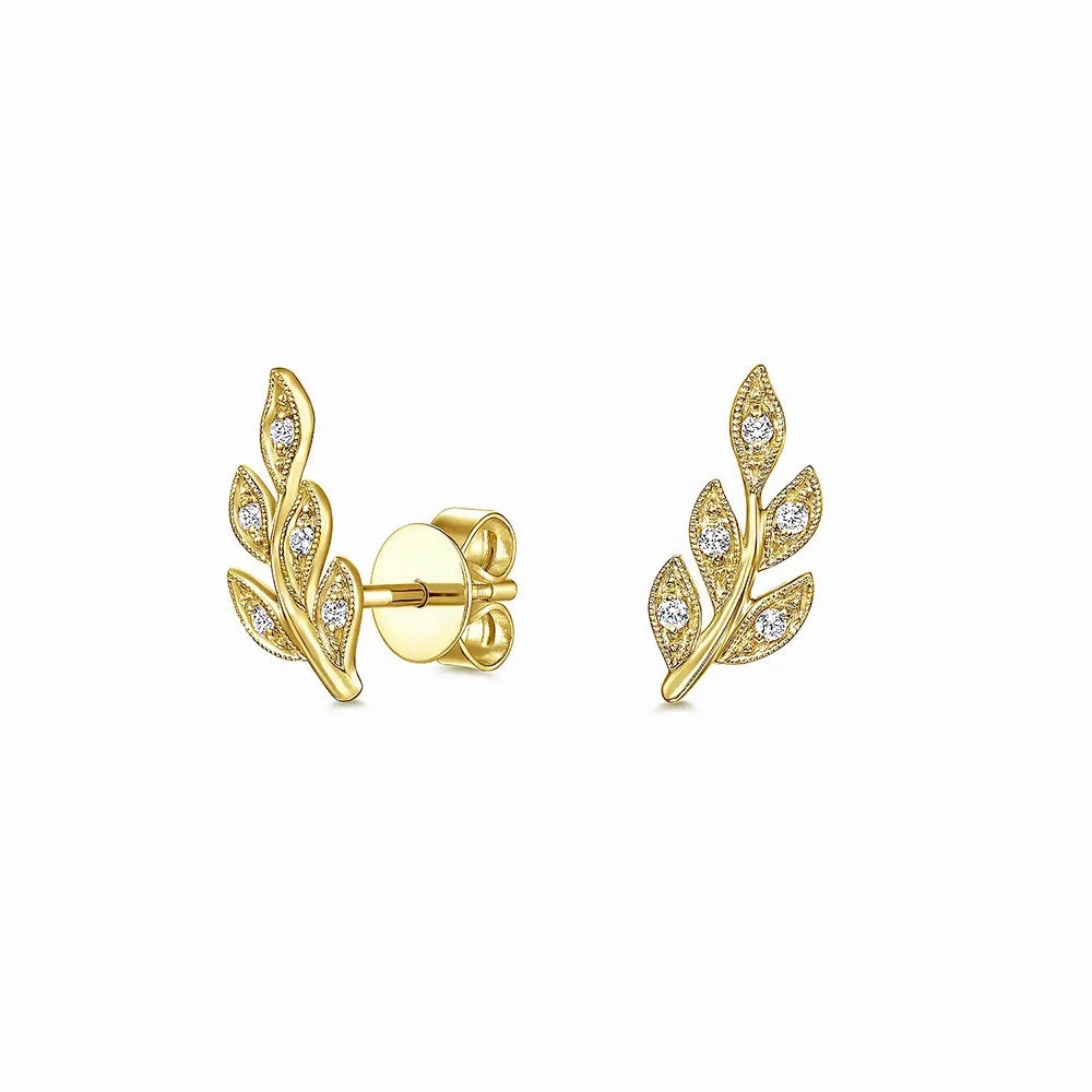 Couture Botanical Foliage Lab Grown Diamond Stud Earrings Contemporary Touch Party Outfit