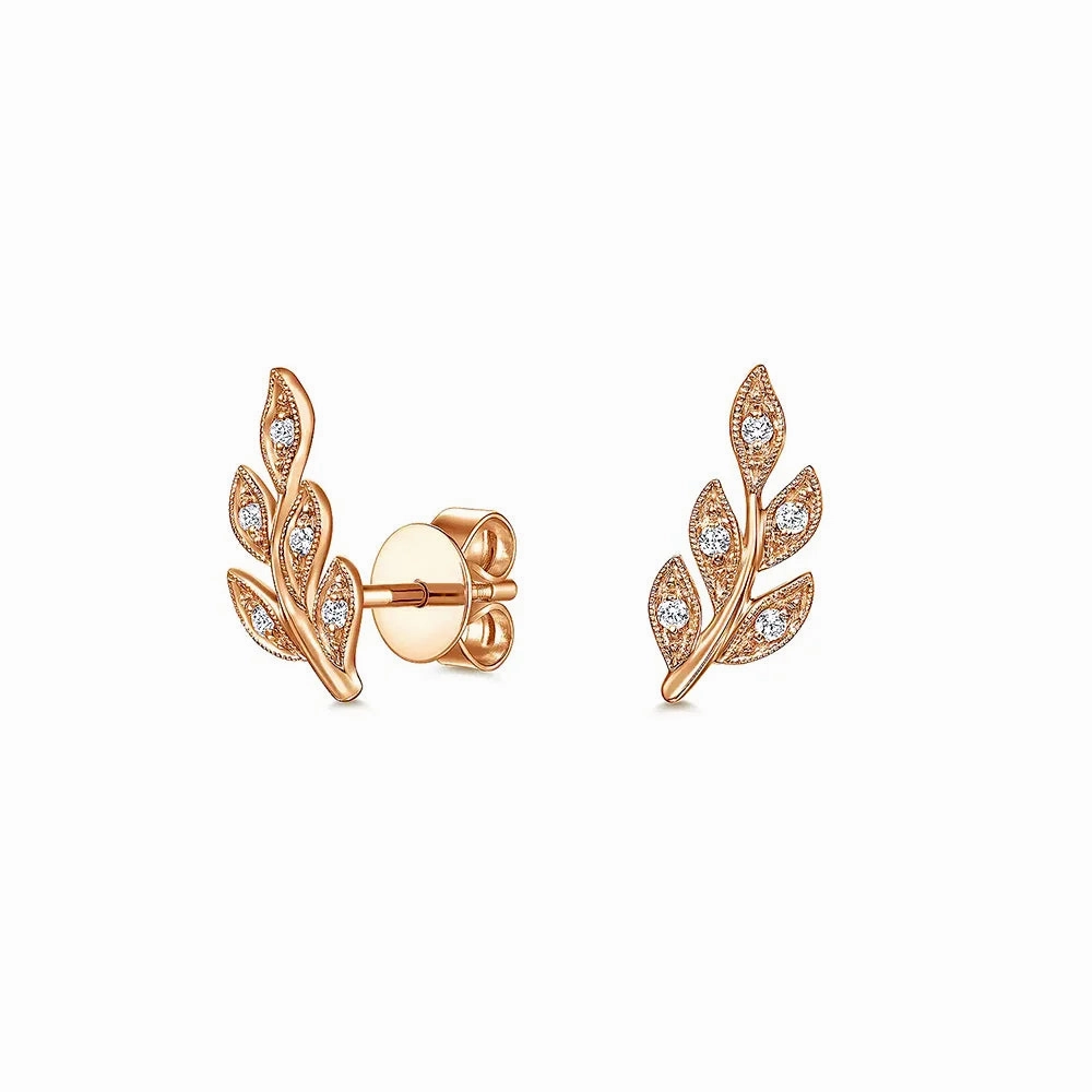 Fashion Night Couture Botanical Foliage Lab Grown Diamond Stud Earrings
