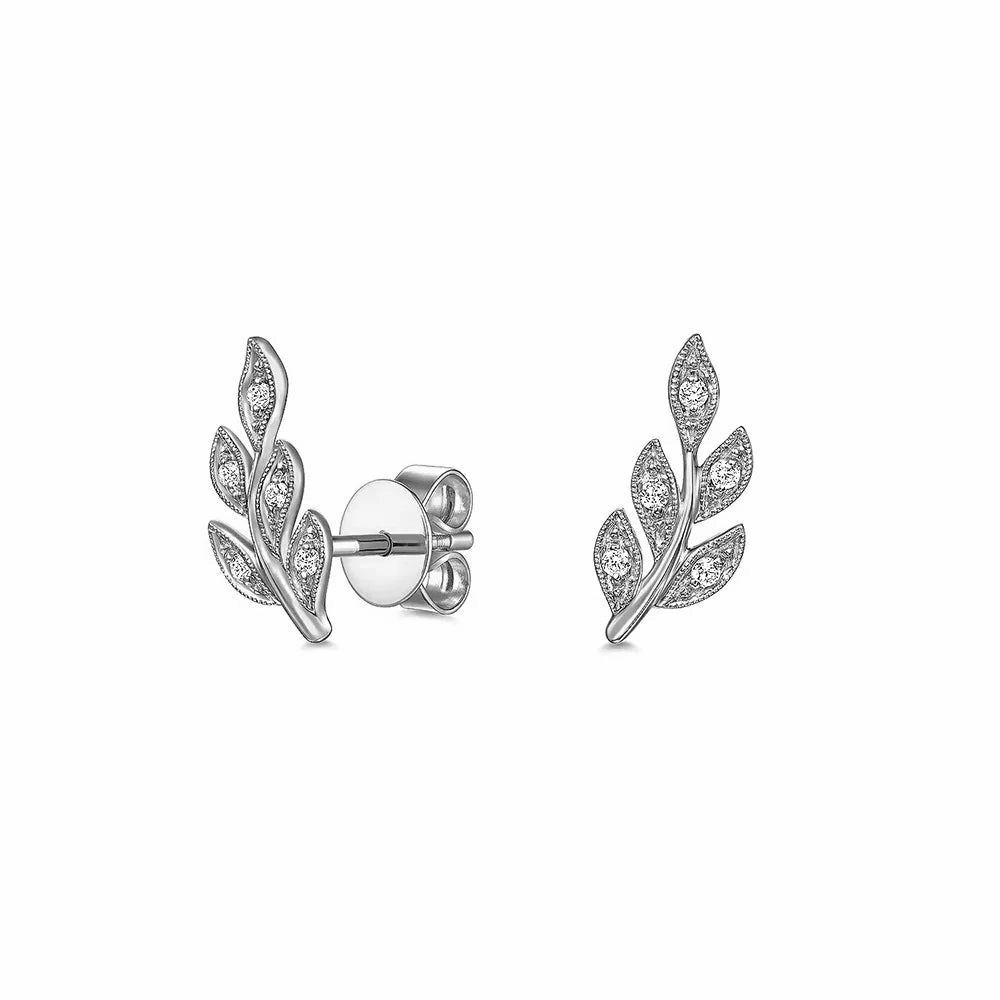 Luxe Shine Up Sparkling Detail Couture Botanical Foliage Lab Grown Diamond Stud Earrings