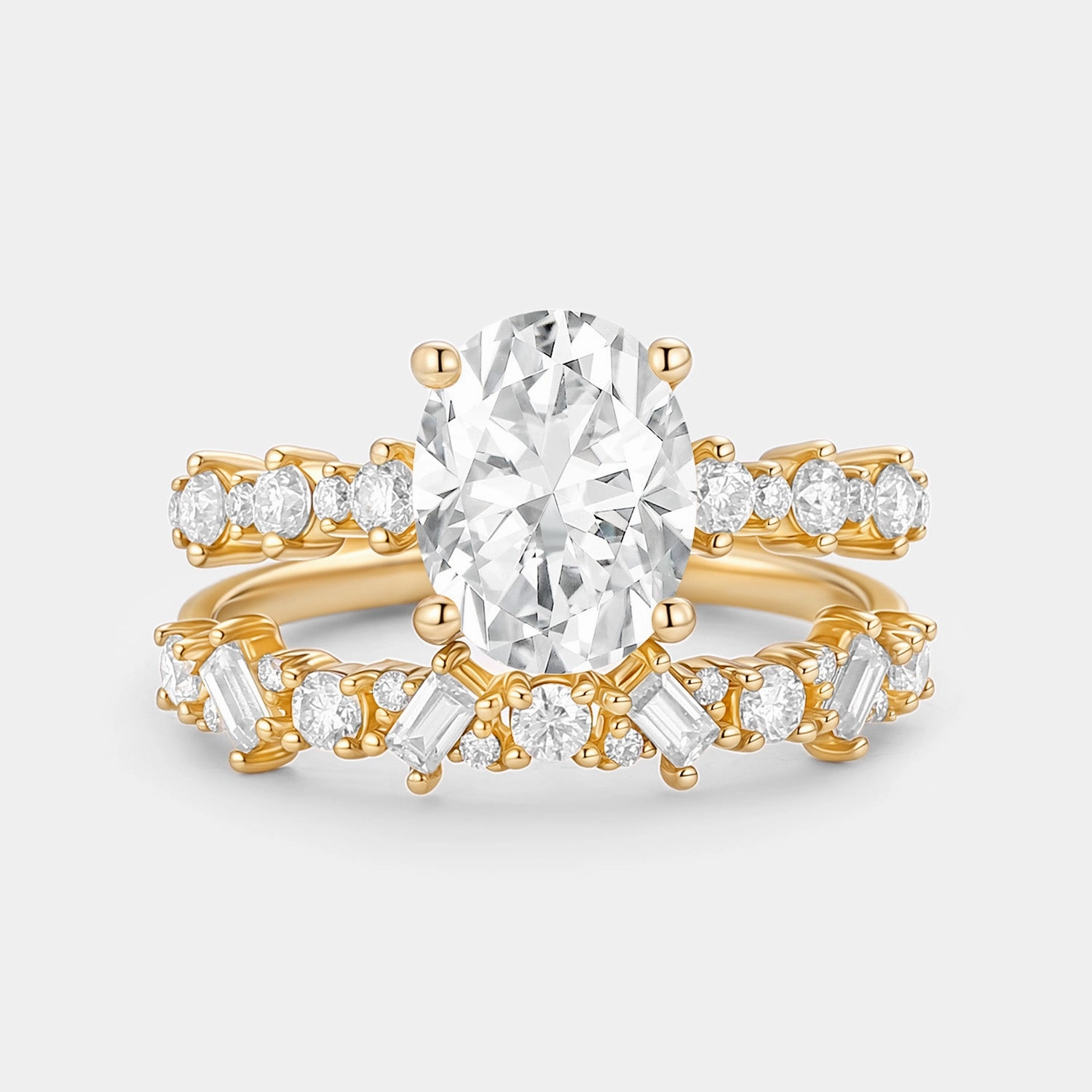 Oval Cut Aquamarine Classic Cluster Ring Set 2pcs Natural Sparkle Gleaming Craft