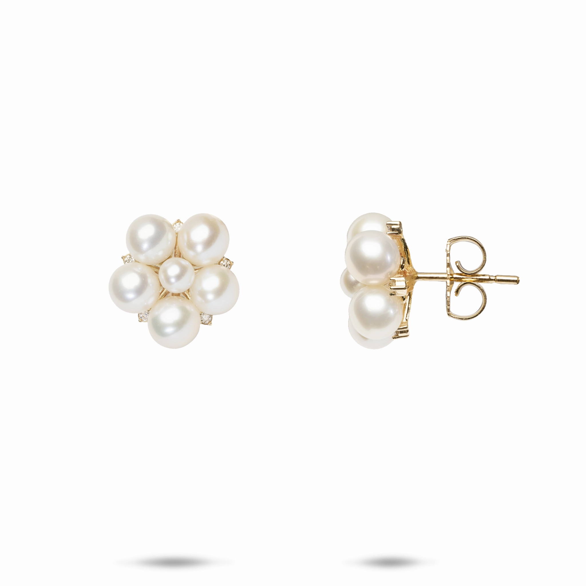 Timeless Detail Versatile Craft Tiny Bubbles Freshwater White Pearl Earrings in Gold with Diamonds