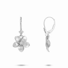 Plumeria Earrings in White Gold with Diamonds - 13mm Silhouetted Shine