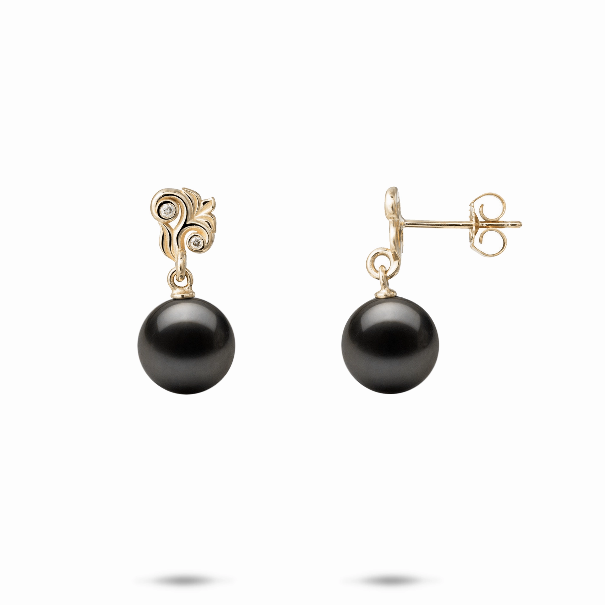 Versatile Gem Vibrant Spark Living Heirloom Tahitian Black Pearl Earrings in Gold with Diamonds - 8-9mm