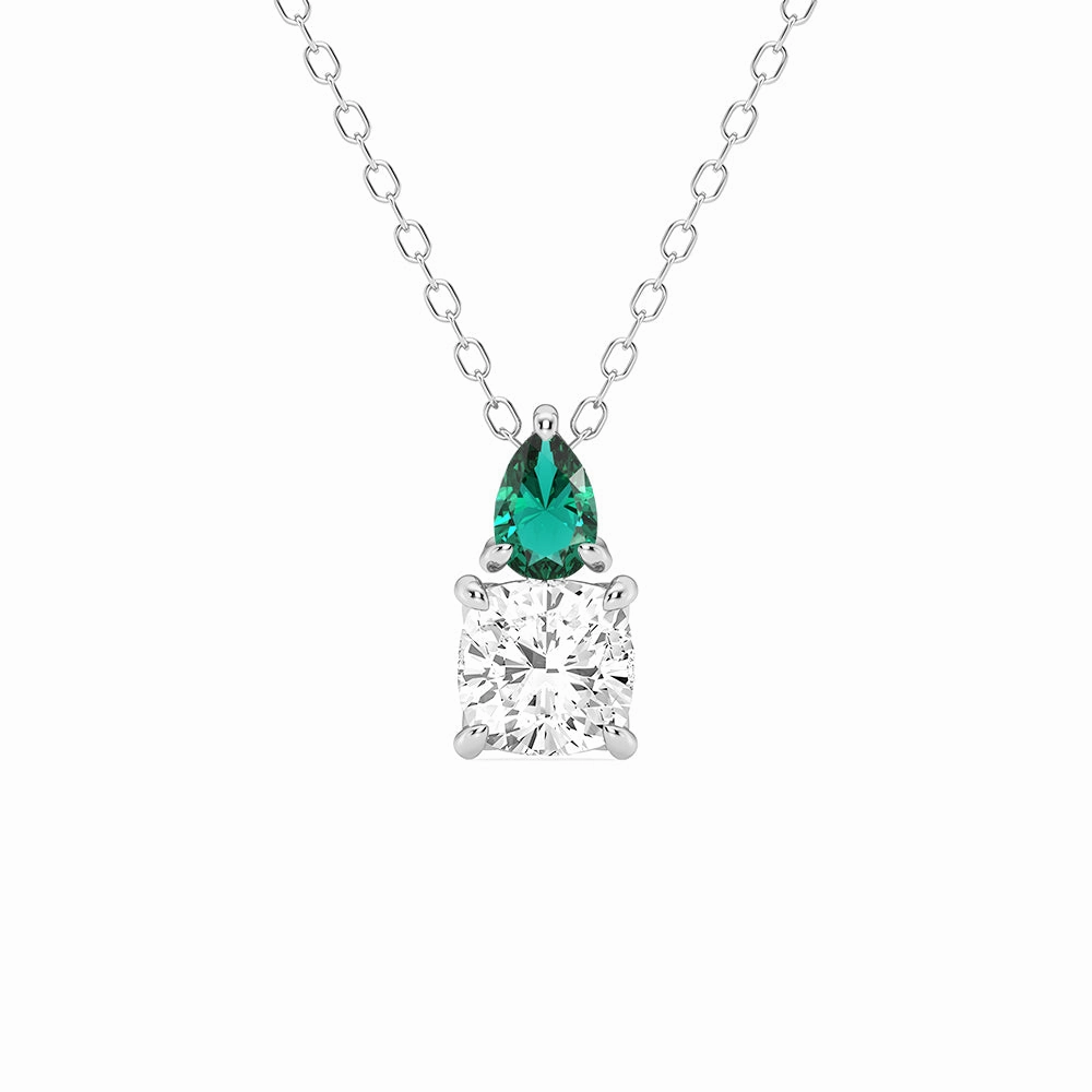 Toi Et Moi Emerald and Cushion Cut Lab Grown Diamond Pendant Necklace Formal Accent