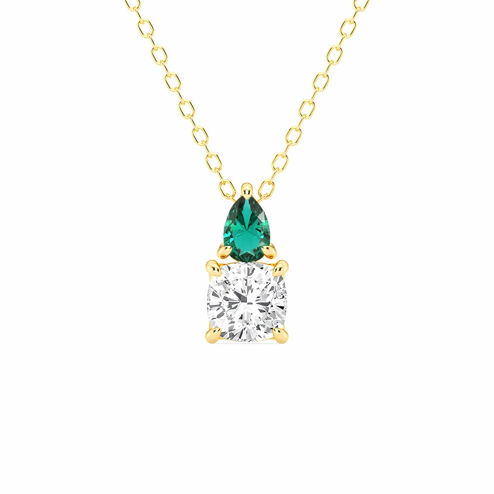 Toi Et Moi Emerald and Cushion Cut Lab Grown Diamond Pendant Necklace Glow Accent
