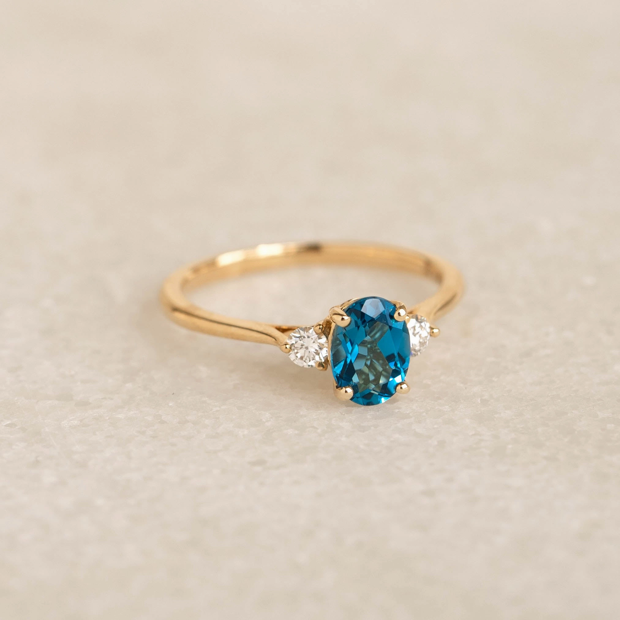Distinctive Appeal Refined Contour London Blue Topaz and Diamond Ring 14k Gold - Kindra