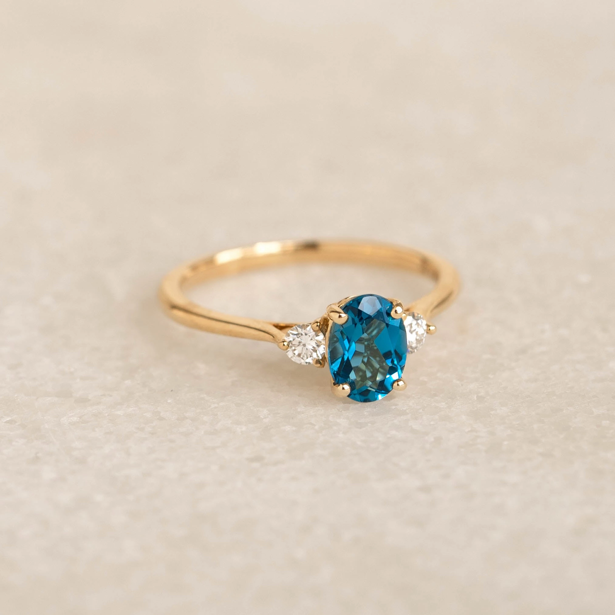 London Blue Topaz and Diamond Ring 14k Gold - Kindra Gloss Shine