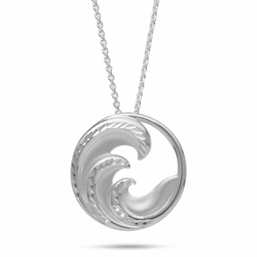24" Adjustable Nalu Pendant Necklace in Sterling Silver - 24mm Sleek Detail Iconic Style