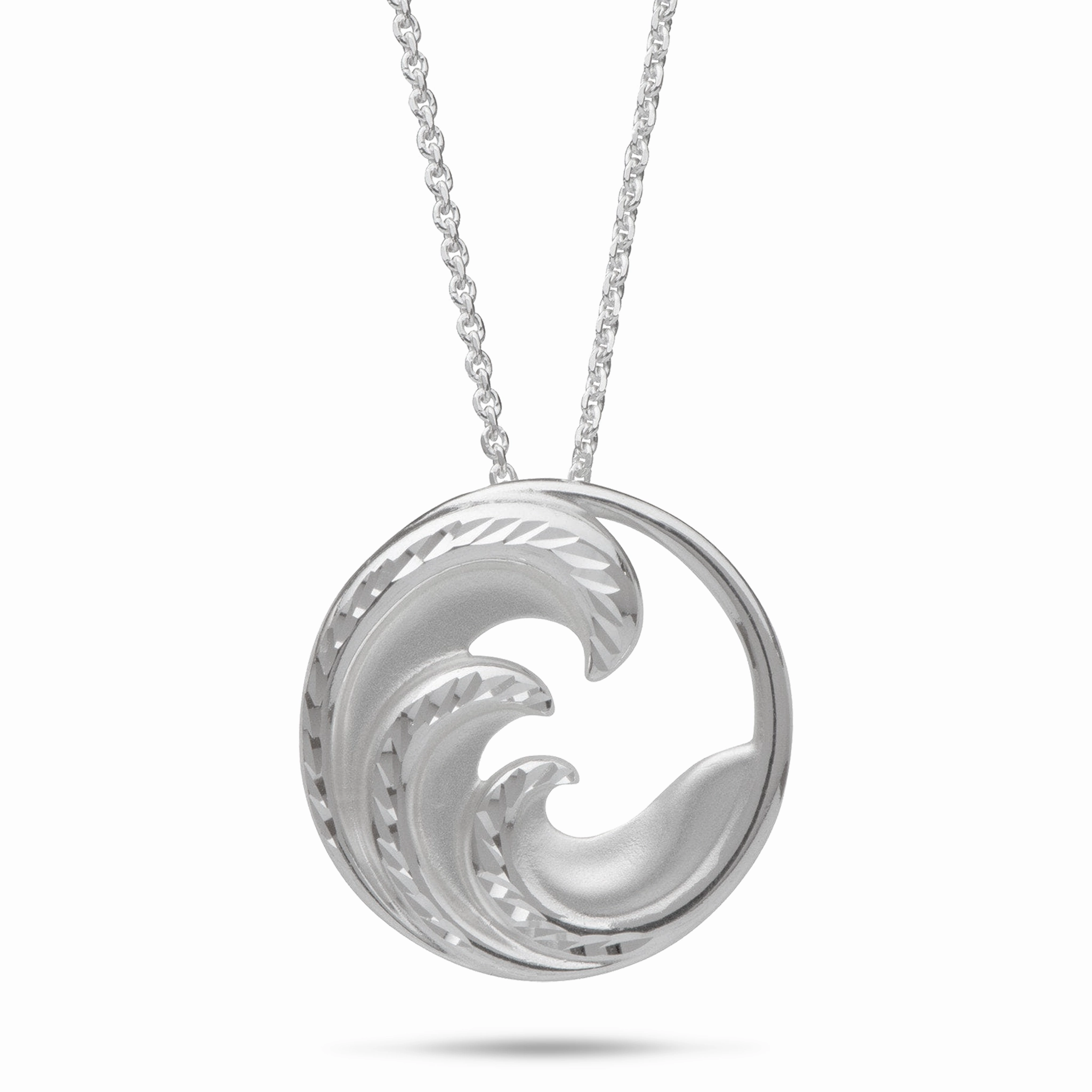 24" Adjustable Nalu Pendant Necklace in Sterling Silver - 24mm Sleek Detail Iconic Style