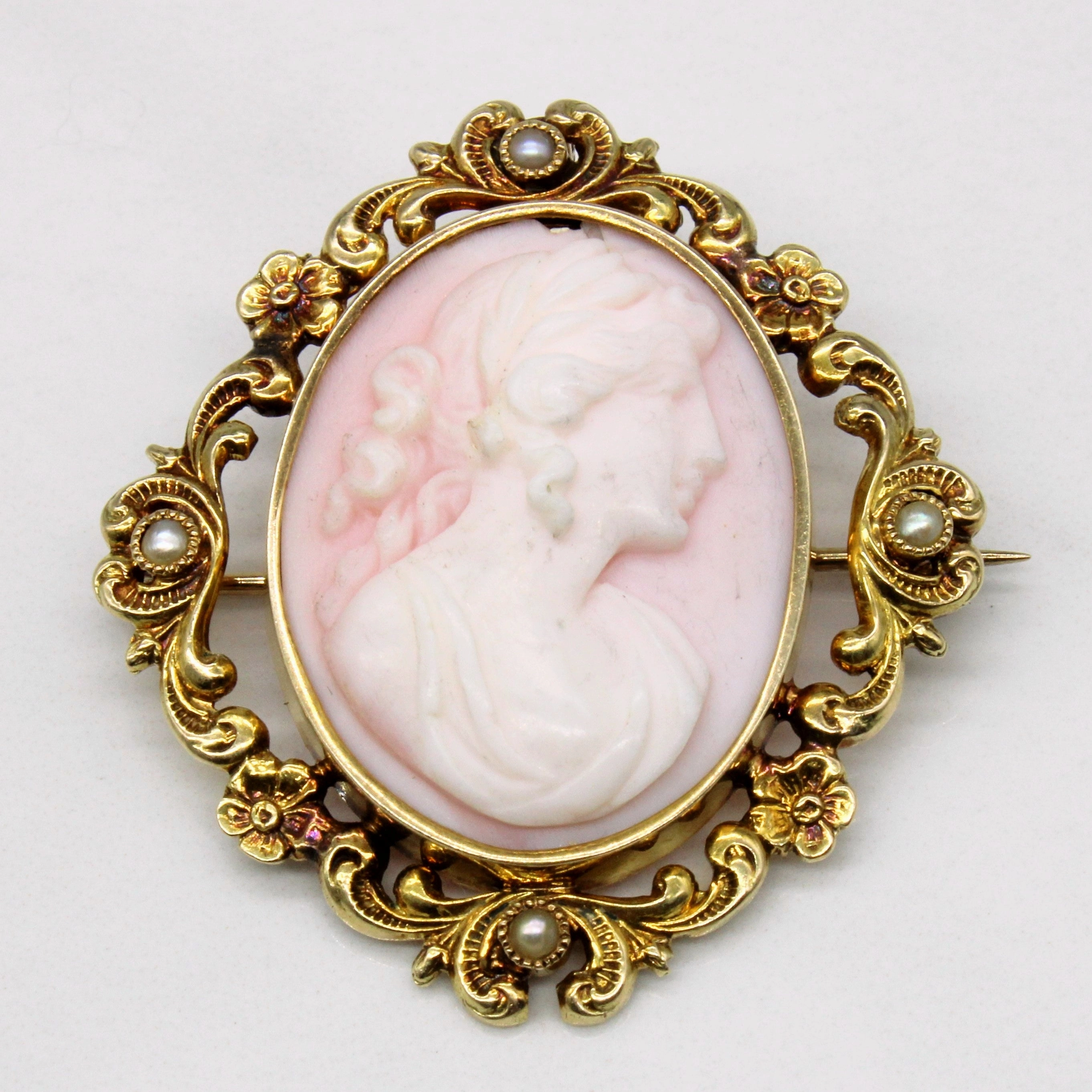 Carved Pink Shell Cameo & Seed Pearl Brooch & Pendant | 15.00ct | Day To Night Outdoor Set