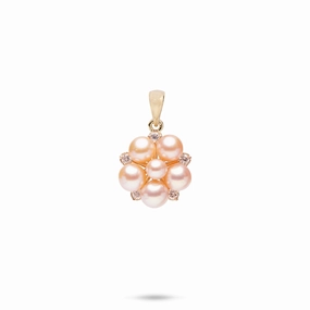 Quick Match Tiny Bubbles Peach Freshwater Pearl Pendant in Gold with Diamonds