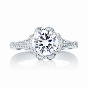 Close Focus Deco Floral Halo Engagement Ring