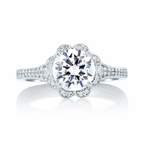 Close Focus Deco Floral Halo Engagement Ring