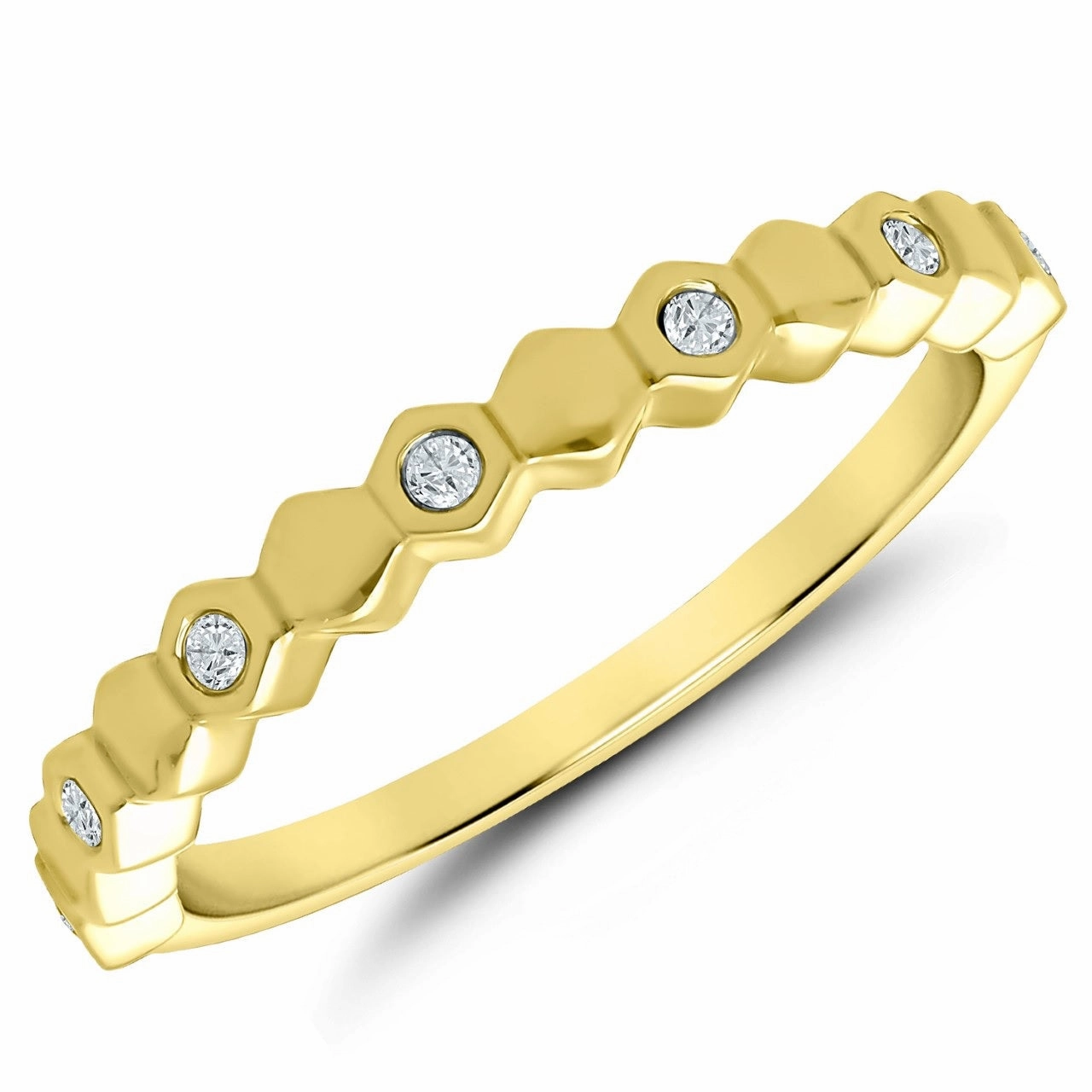 10K Yellow Gold 0.10cttw Diamond Alternating Honeycomb Style Band Resilient Appearance